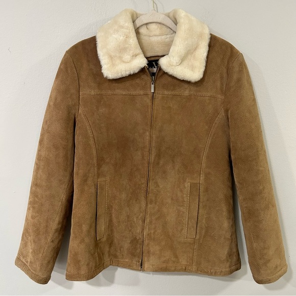 winlit Jackets & Blazers - New York By Winlit Leather Tan Full Zip Coat Jacket Faux Fur Women’s Size Medium